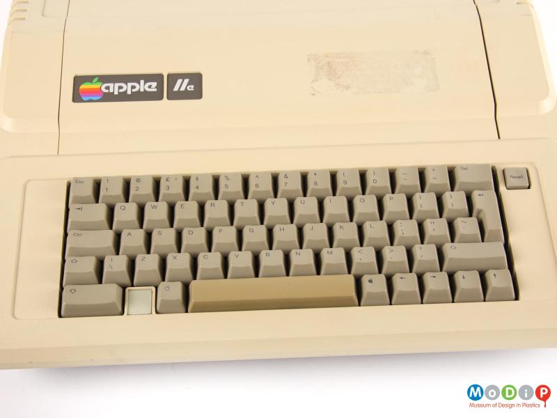 Close view of an Apple IIe showing the keyboard keys.