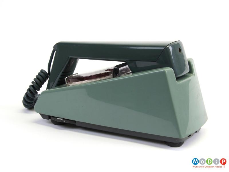 Side view of a telephone showing the slim profile.
