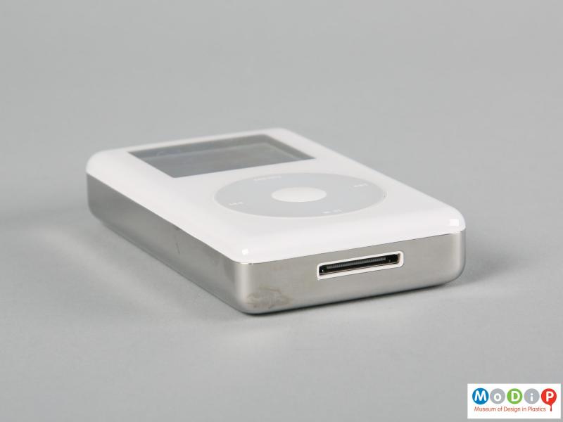 Underside view of an Apple iPod showing the power socket.