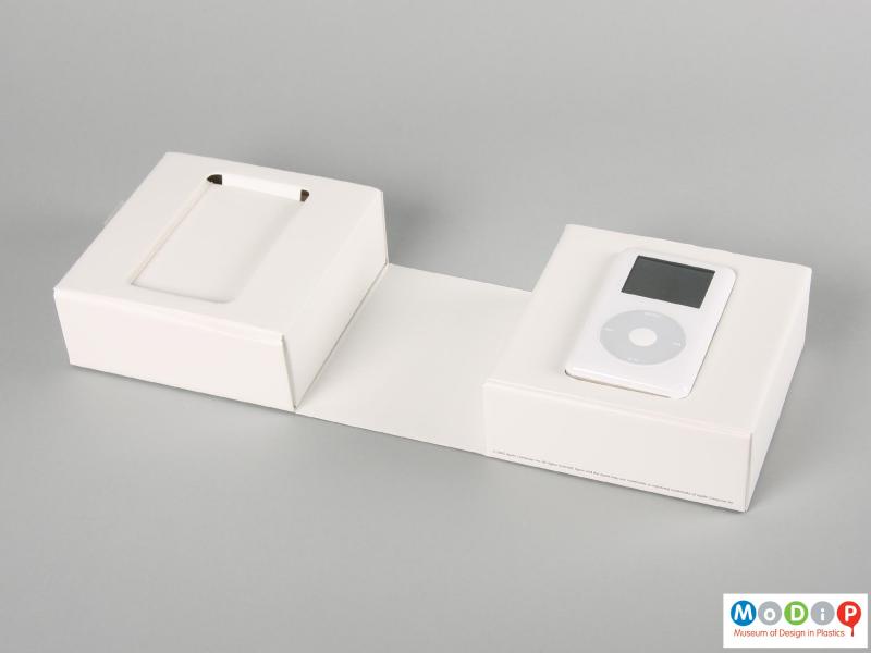Top view of an Apple iPod showing the packaging.