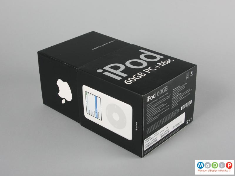 Rear view of an Apple iPod showing the packaging.