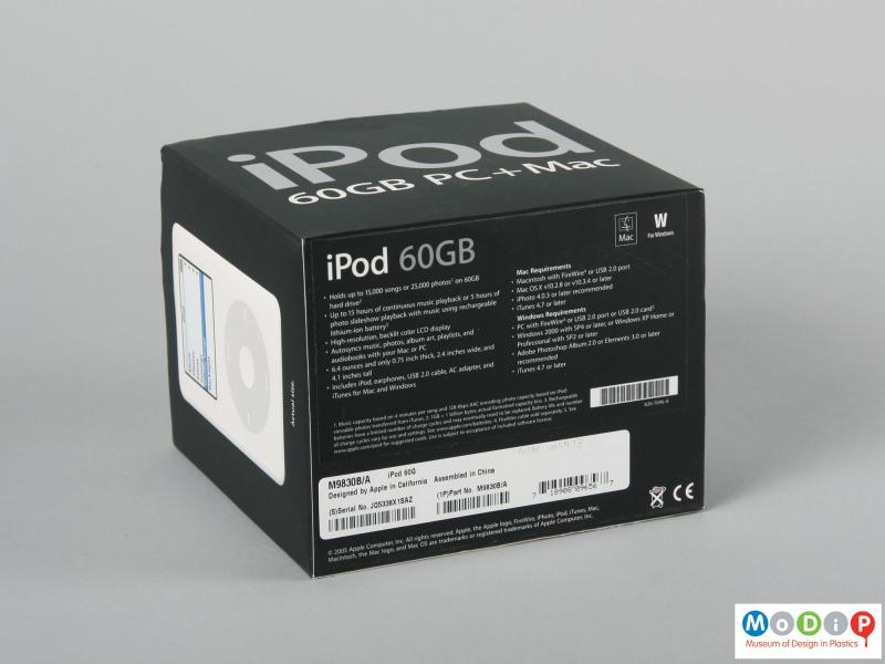 Underside view of an Apple iPod showing the packaging.
