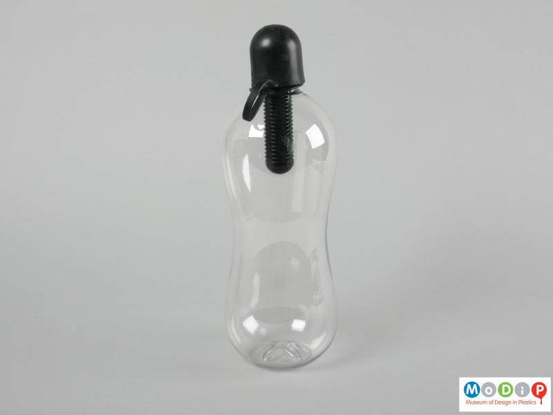 Side view of a bottle showing the curved body shape.