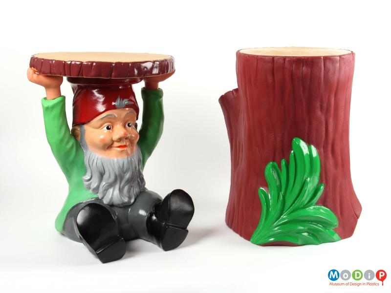 Side view of a stool / table showing it alongside the corresponding gnome stool / table.