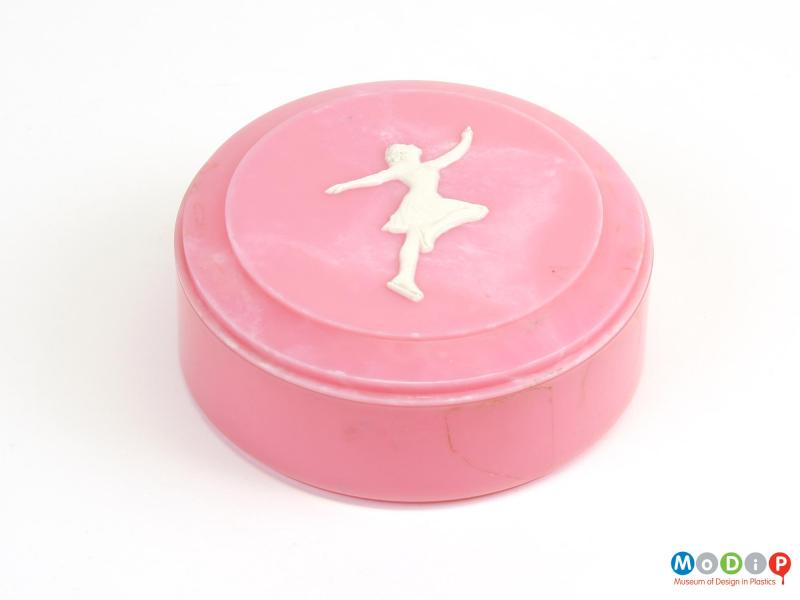 Top view of a trinket box showing the cameo style feature.
