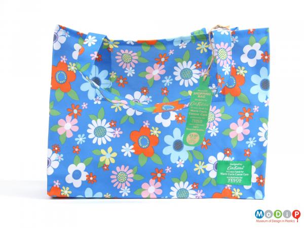 Front view of a bag showing the floral print.
