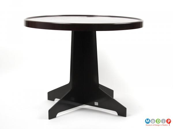 Side view of a table showing the straight legs.