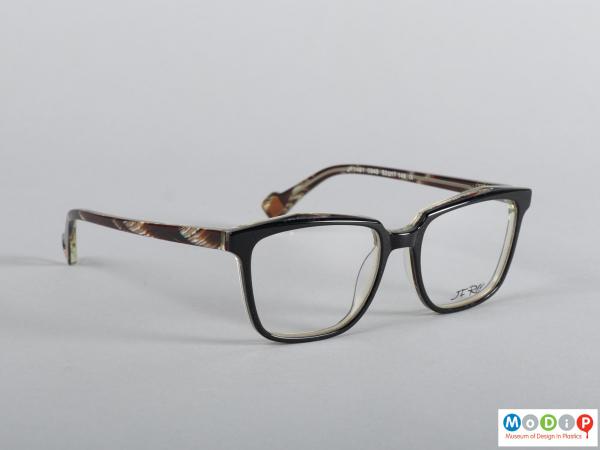 Front view of a pair of glasses showing the plain frame frontage.
