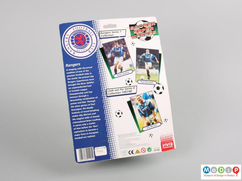 Rear view of a Paul Gascoigne figure showing the back of the packaging.