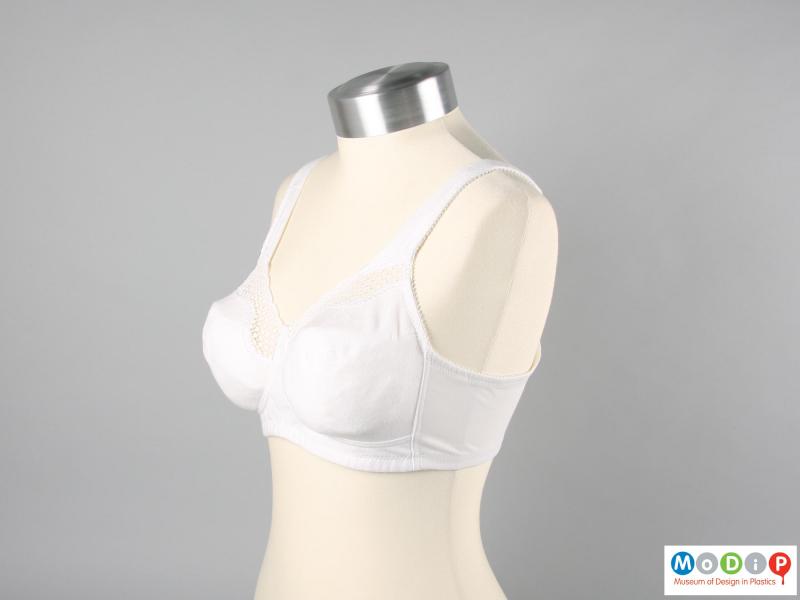 Side view of a bra showing the deep side strap.