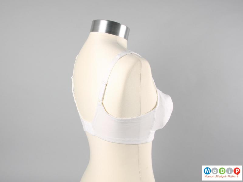 Side view of a bra showing the deep side strap.