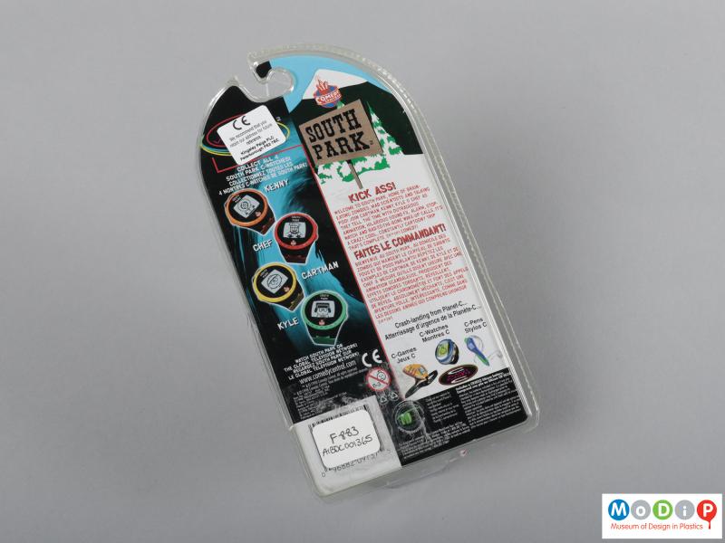 Rear view of a watch showing the packaging.