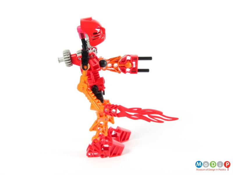 Side view of a Lego set showing the flame attachment.