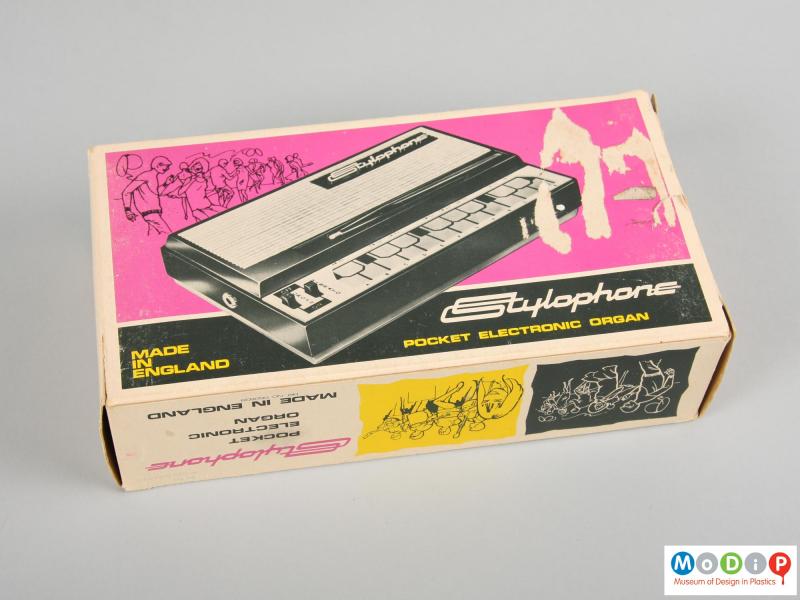 Underside view of a Stylophone showing the packaging.