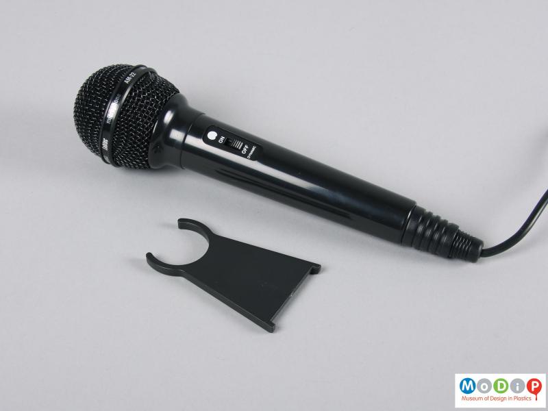 Side view of a microphone showing the stand.