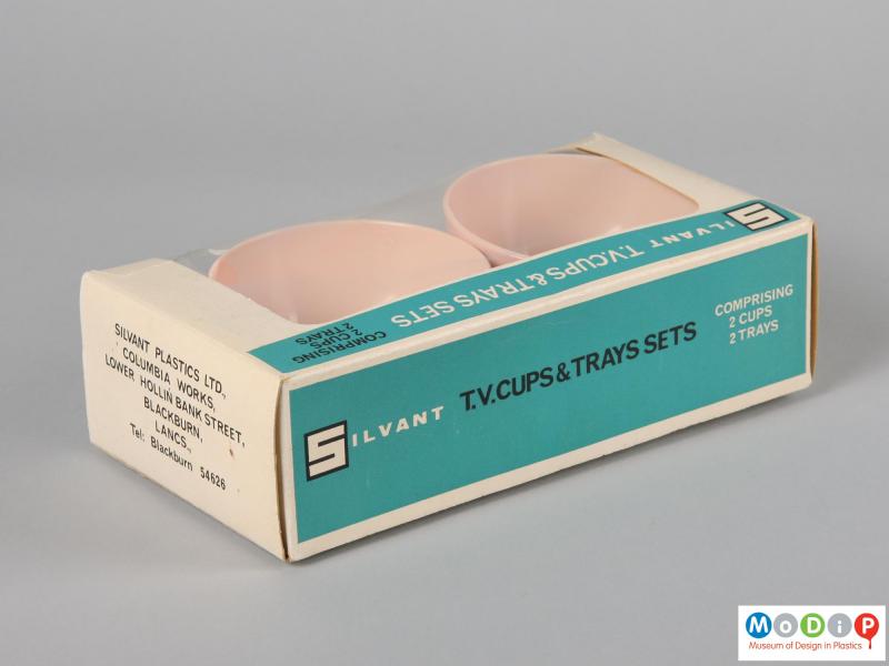 Rear view of a Silvant cups and trays set showing the set in ints packaging.