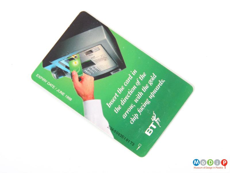 Rear view of a BT phonecard showing the underside surface of the card.