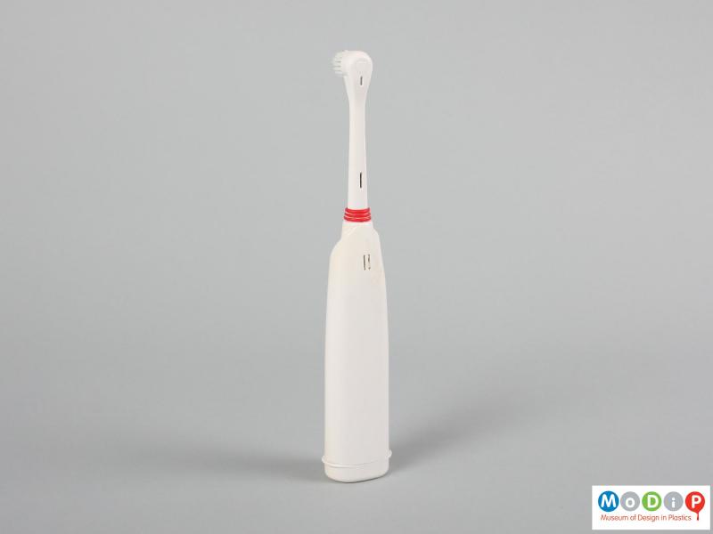 Rear view of a toothbrush showing the plain back.