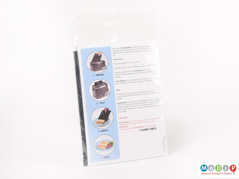 Rear view of a pair of Toastabags showing the packaging with instructions for use.