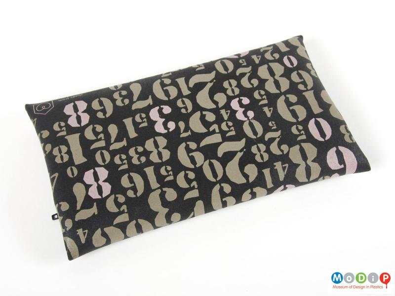 Rear view of a Reco pencil case showing the stencilled styles pattern.