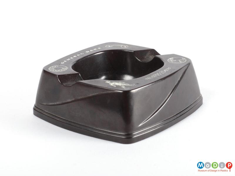 Side view of an ashtray showing the moulded detail on the side.