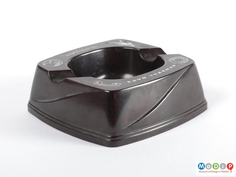 Side view of an ashtray showing the moulded detail on the side.