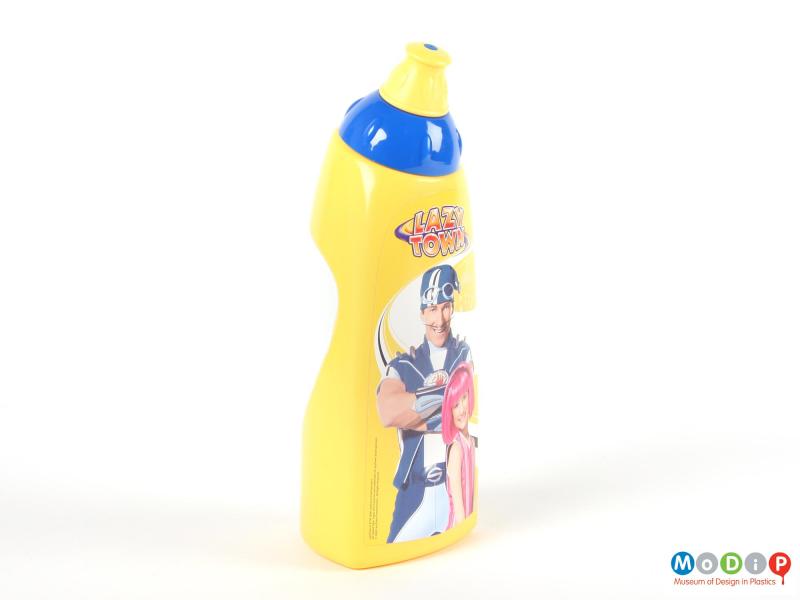 Side view of a Lazy Town bottle showing the blue screw on lid.