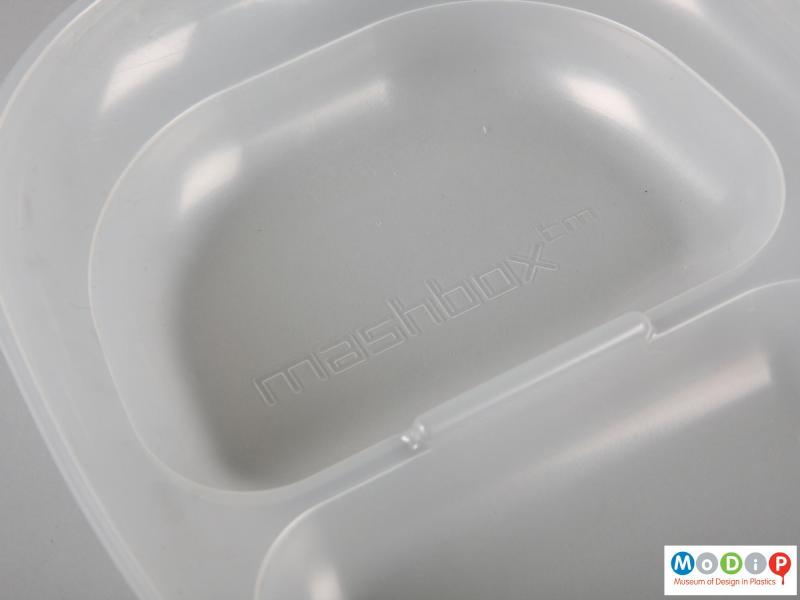 Top view of a Mash bento box showing the moulded inscription in the base.