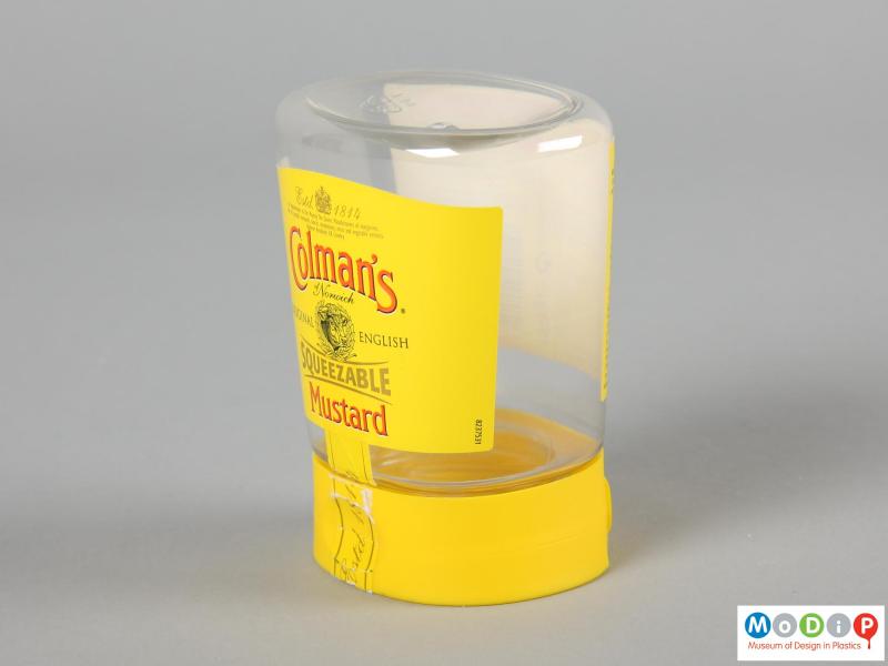 Side view of a Colman's Mustard jar showing depth of the jar.