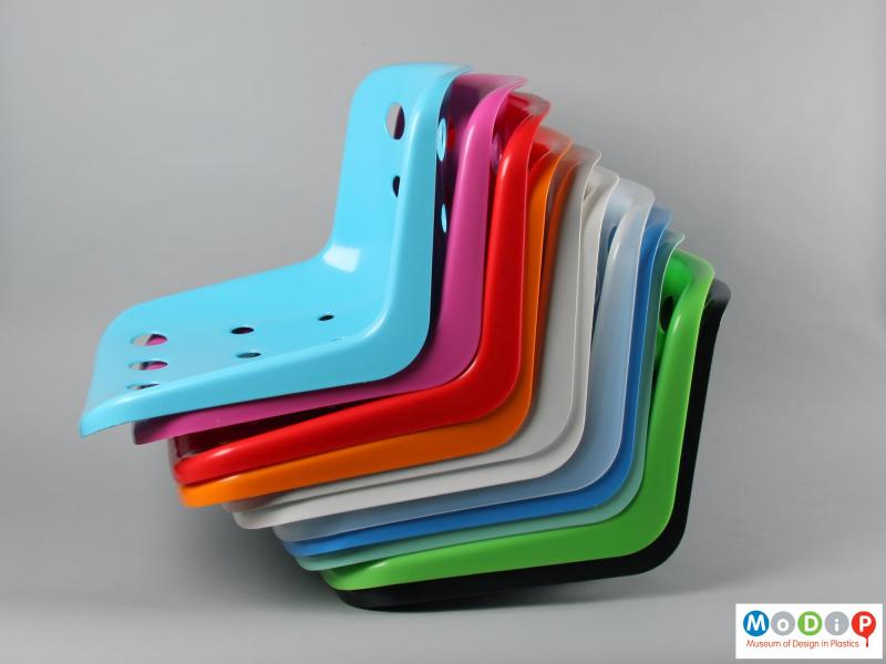 Side view of a seat showing all the colours of seat in the MoDiP collection.
