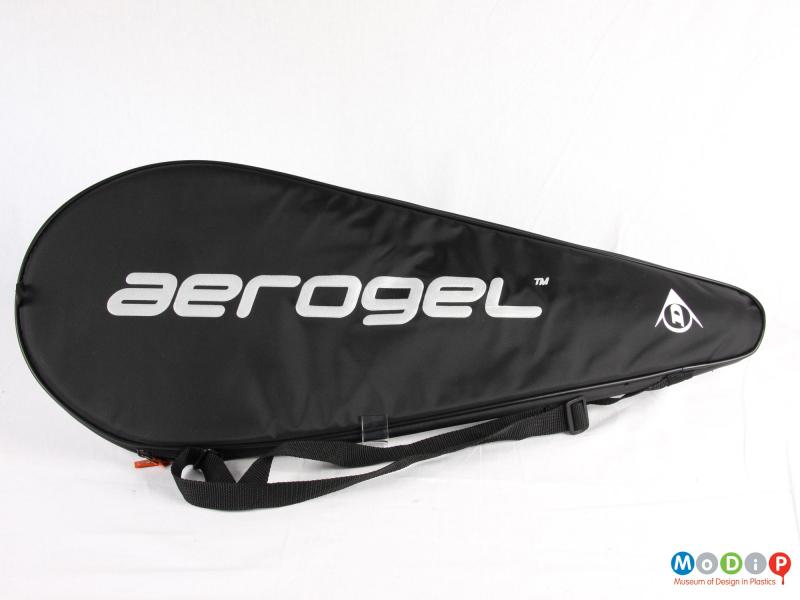 Side view of a tennis racket showing the carry case.