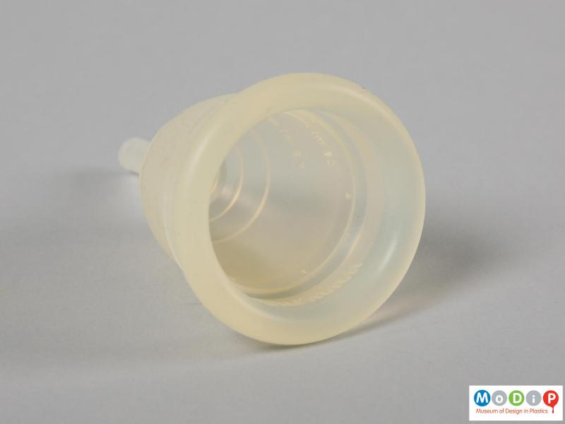 Top view of a menstrual cup showing the round cup opening.