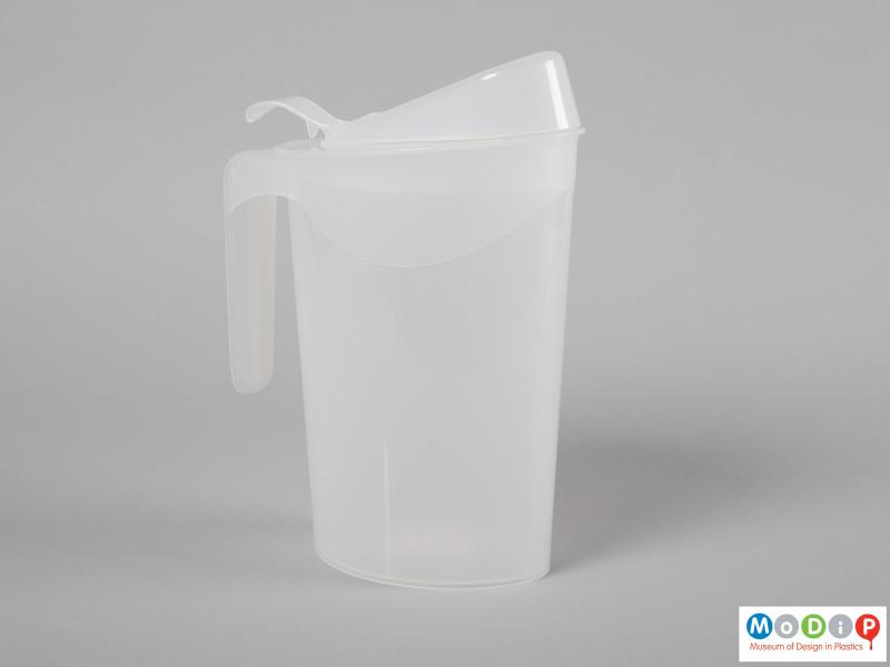 Side view of a milk jug showing the oval shape.