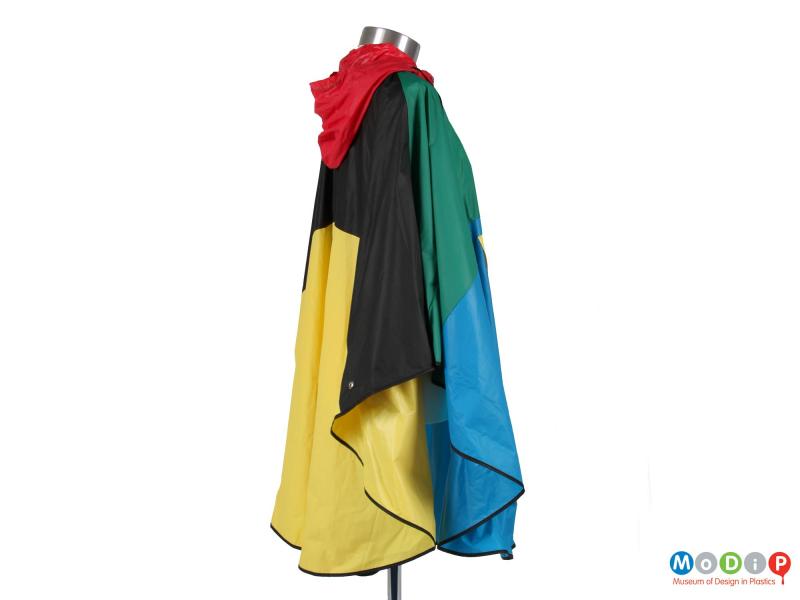 Side view of a poncho showing the coloured panels.