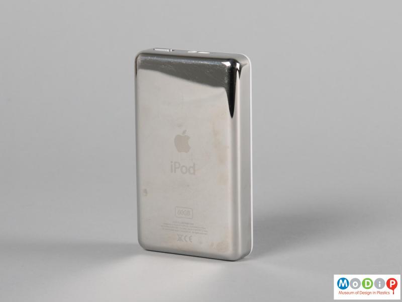 Rear view of an Apple iPod showing the metal back panel.
