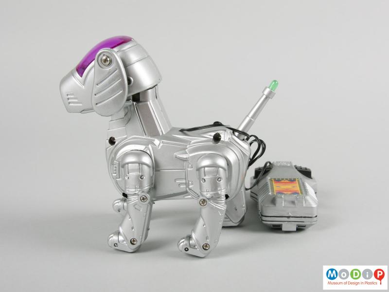 Side view of a toy dog showing the moveable legs.