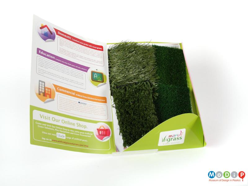 Inside view of a grass sample showing the sales brochure.