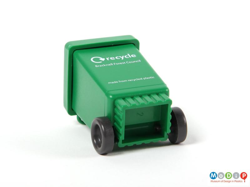Underside view of a pencil sharpener showing the base.