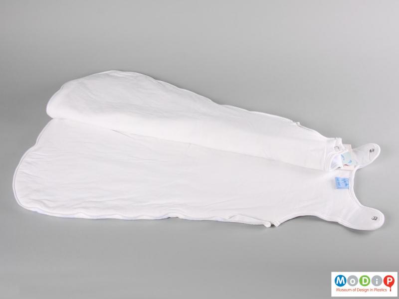 Side view of a sleep bag showing the inner surface.