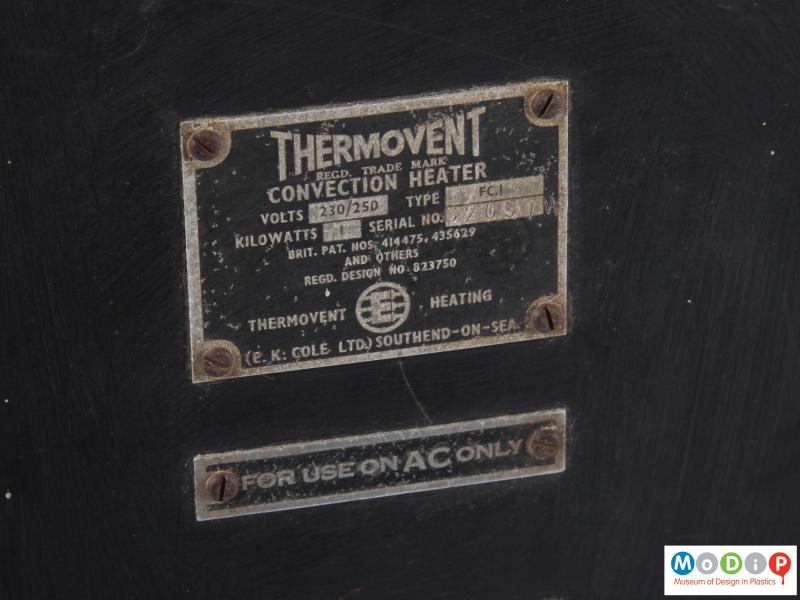 Close view of a convection heater showing the information panel.
