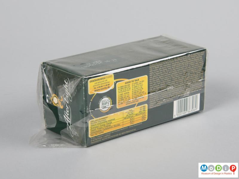 Side view of a box showing the wrapper.