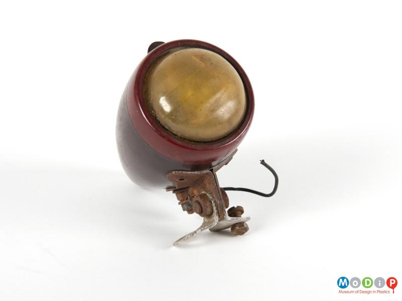 Front view of a bike light showing the bulbous lens.