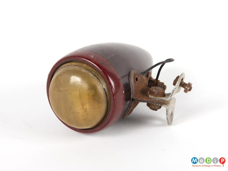 Underside view of a bike light showing the metal fittings.