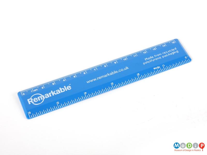 Front view of a ruler showing the printed inscription.