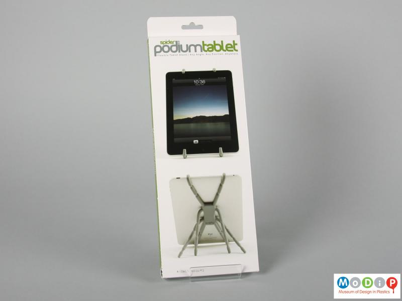 Front view of a device stand showing the packaging.