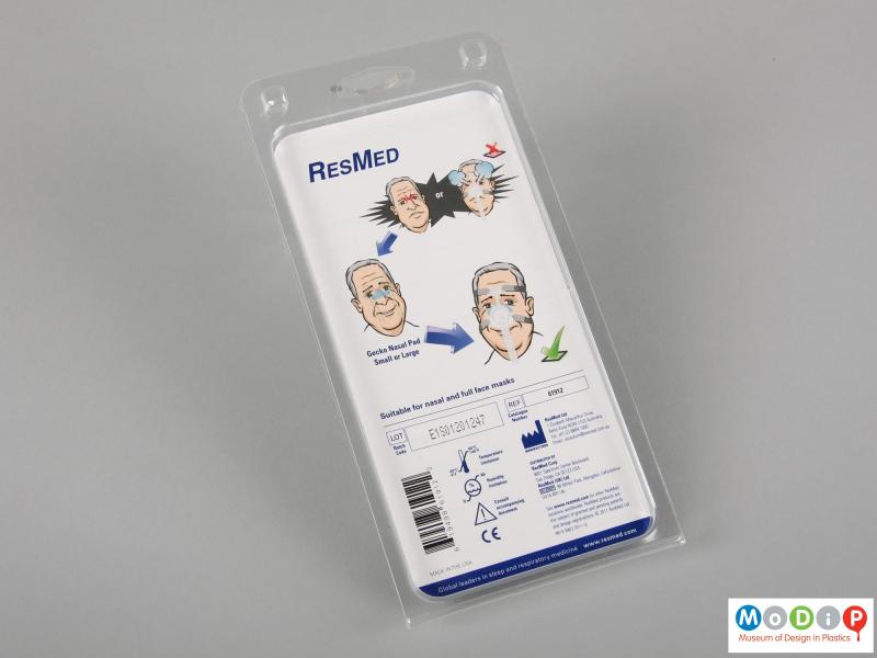 Rear view of a nasal pad showing the packaging.