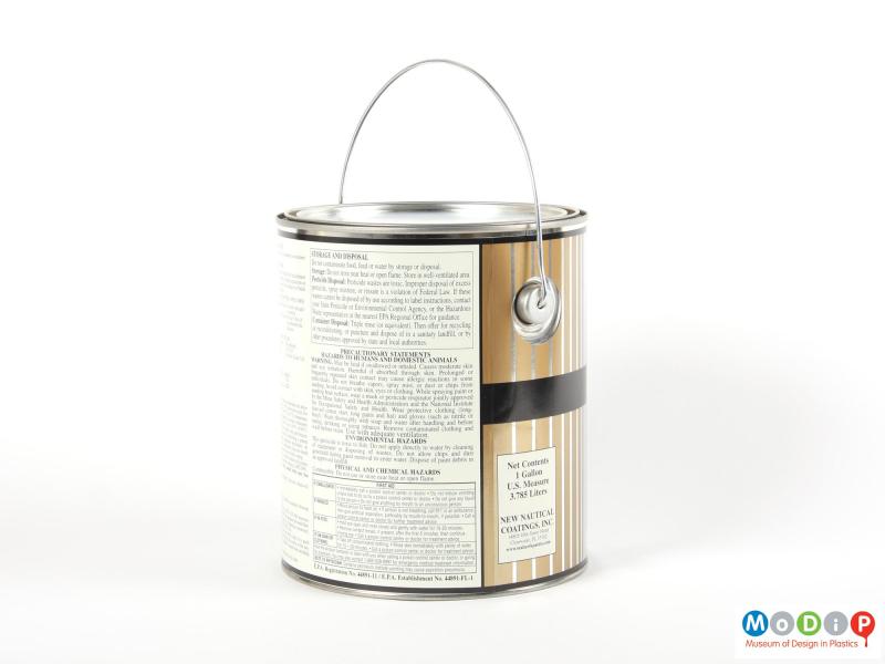 Side view of a paint tin showing the printed text.
