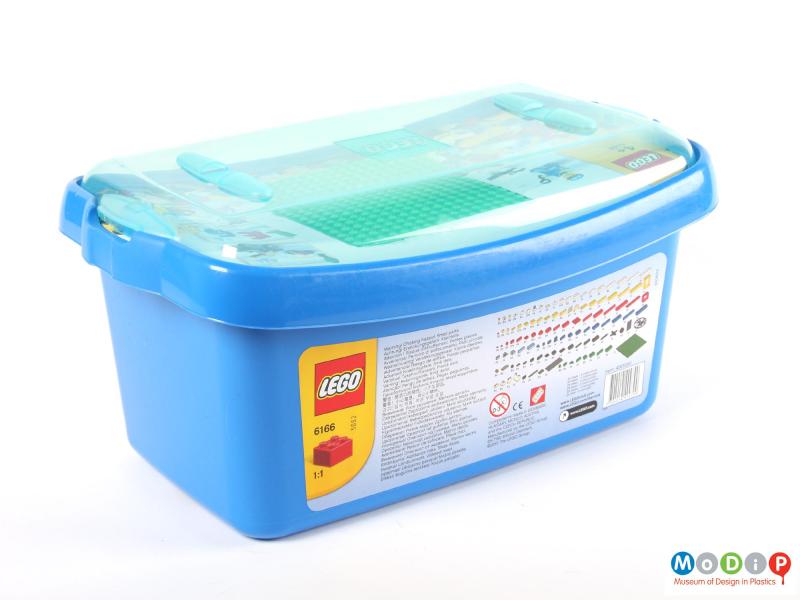 Rear view of a Lego set showing the storage box.