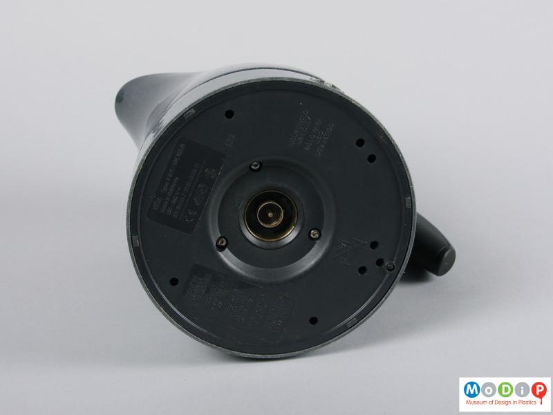 Underside view of a kettle showing theplug socket.