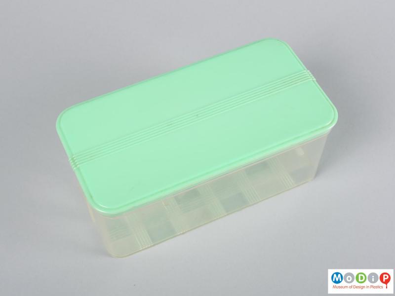 Top view of a food container showing the moulded line pattern on the lid.